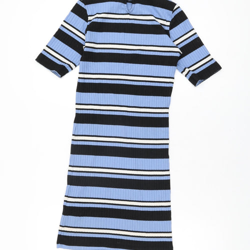 New Look Girls Blue Striped Polyester Mini Size 12-13 Years Round Neck Pullover