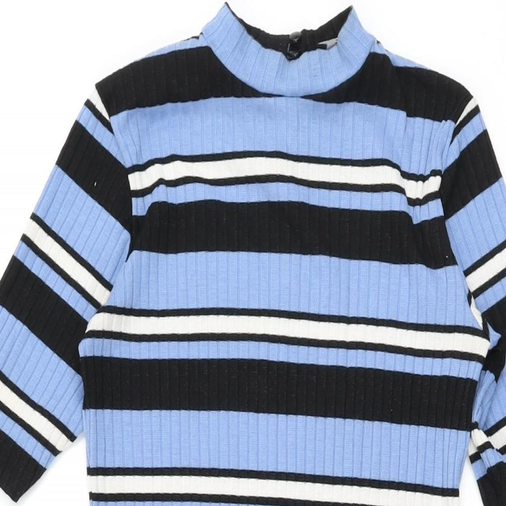 New Look Girls Blue Striped Polyester Mini Size 12-13 Years Round Neck Pullover