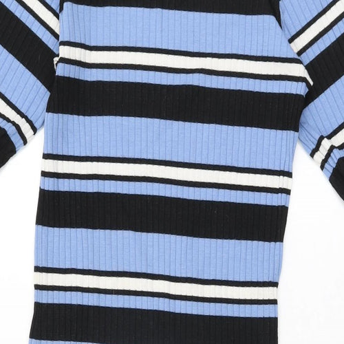 New Look Girls Blue Striped Polyester Mini Size 12-13 Years Round Neck Pullover
