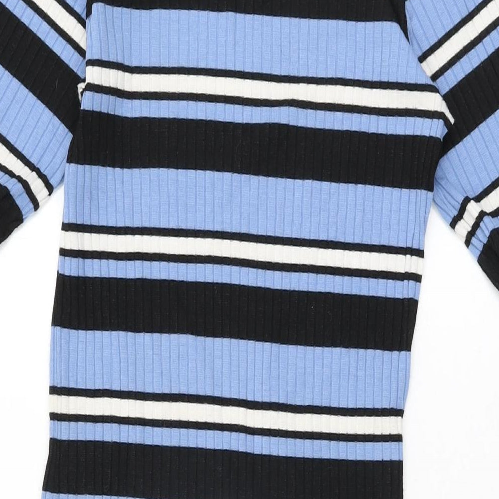 New Look Girls Blue Striped Polyester Mini Size 12-13 Years Round Neck Pullover