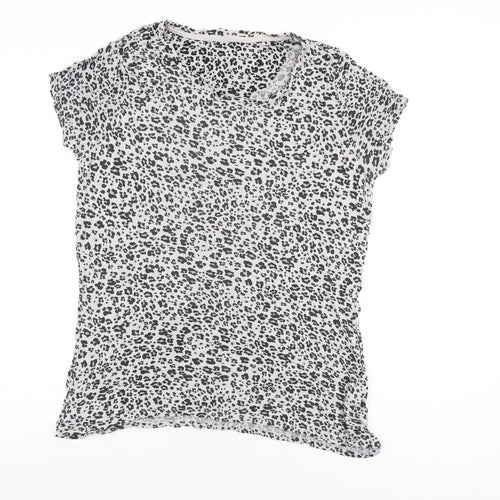 Marks and Spencer Womens Grey Animal Print Viscose Basic T-Shirt Size 16 Round Neck