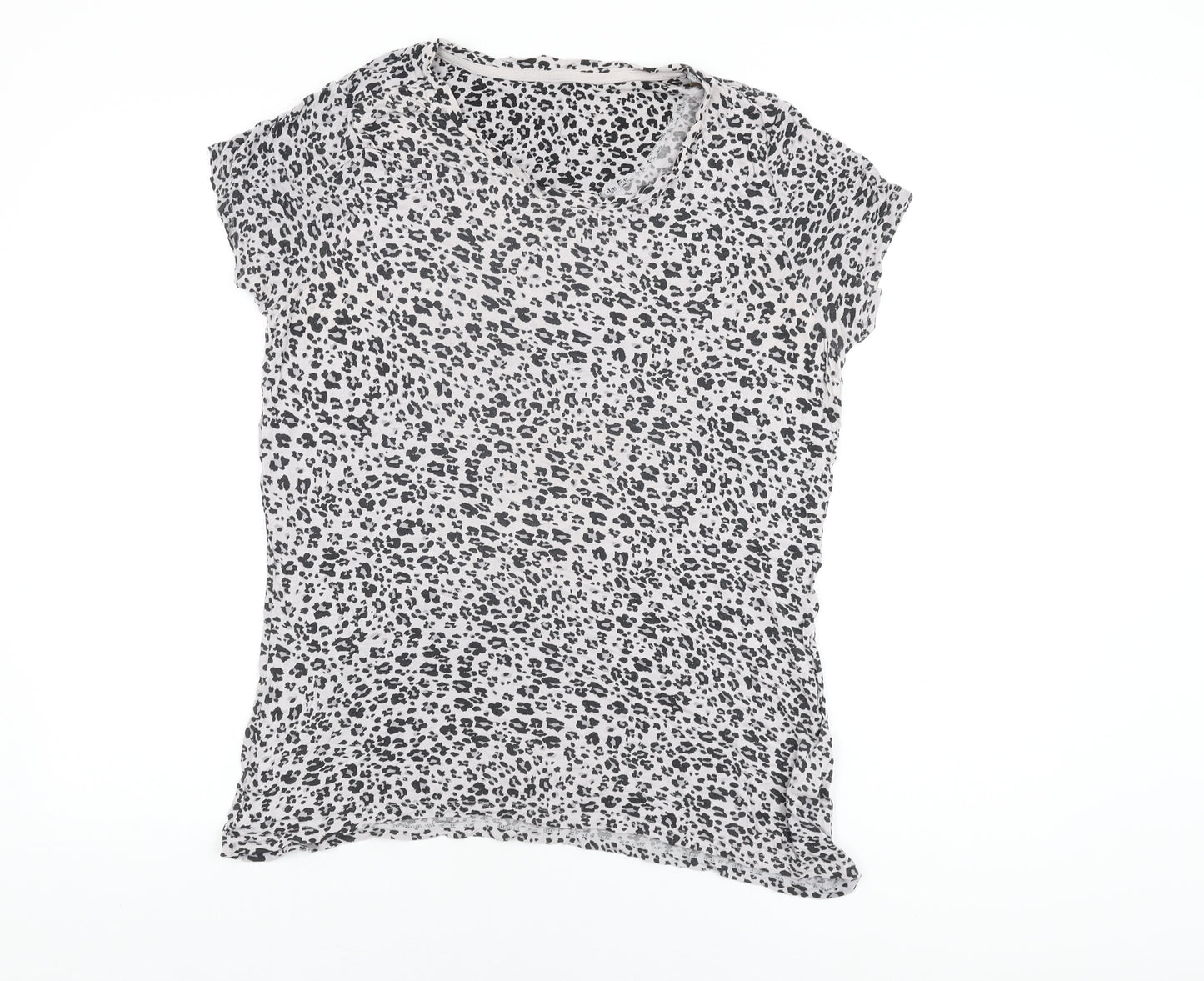 Marks and Spencer Womens Grey Animal Print Viscose Basic T-Shirt Size 16 Round Neck