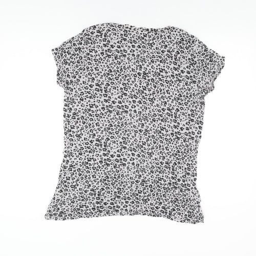 Marks and Spencer Womens Grey Animal Print Viscose Basic T-Shirt Size 16 Round Neck
