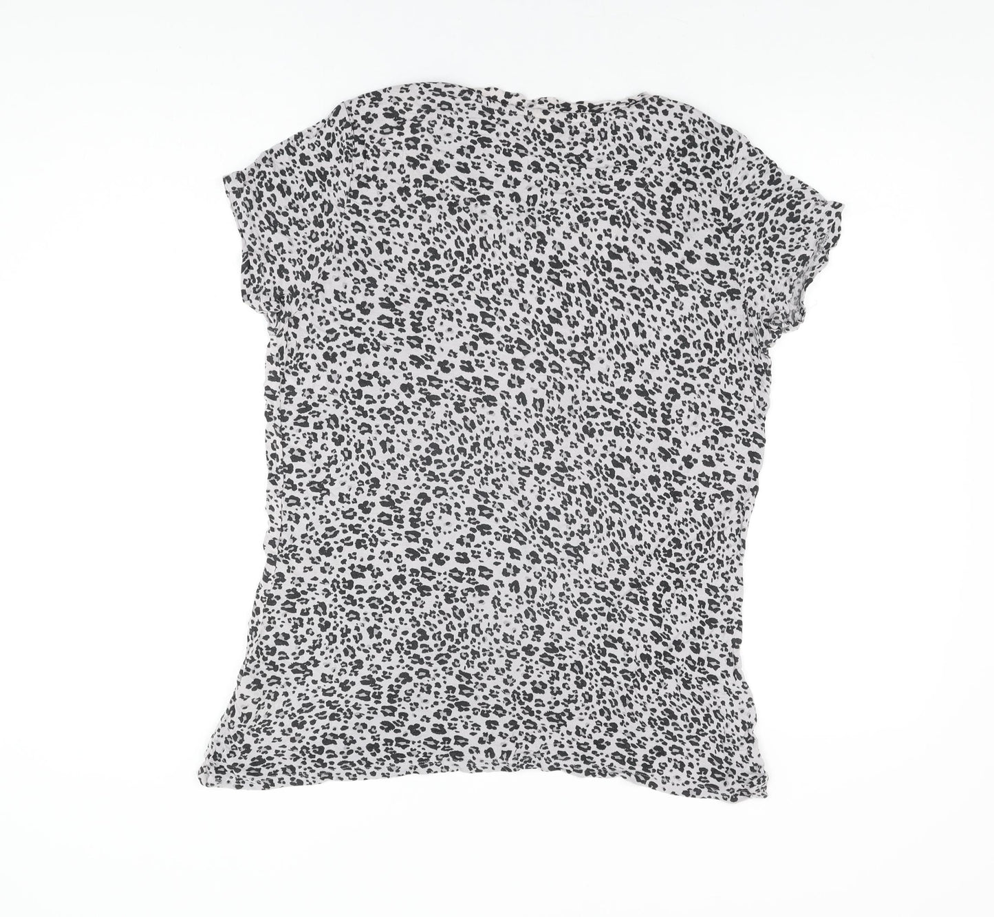 Marks and Spencer Womens Grey Animal Print Viscose Basic T-Shirt Size 16 Round Neck