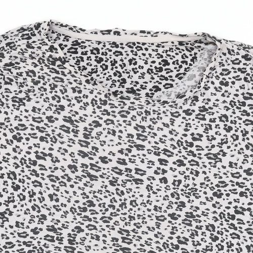 Marks and Spencer Womens Grey Animal Print Viscose Basic T-Shirt Size 16 Round Neck