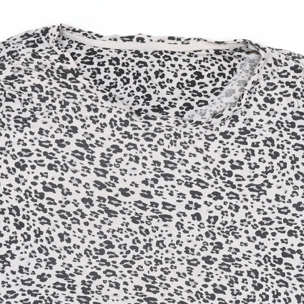 Marks and Spencer Womens Grey Animal Print Viscose Basic T-Shirt Size 16 Round Neck