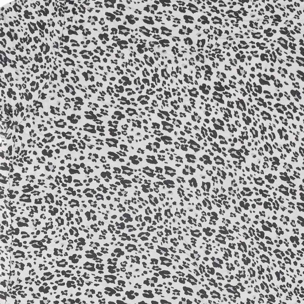 Marks and Spencer Womens Grey Animal Print Viscose Basic T-Shirt Size 16 Round Neck