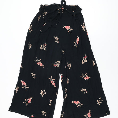 Billabong Womens Black Floral Viscose Cropped Trousers Size XS L20.5 in Regular Tie