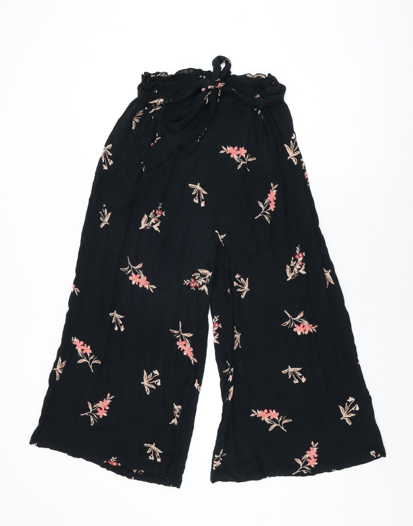 Billabong Womens Black Floral Viscose Cropped Trousers Size XS L20.5 in Regular Tie