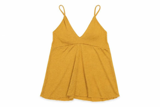 Front view of Zara women’s yellow polyester basic t-shirt, size S, v-neck