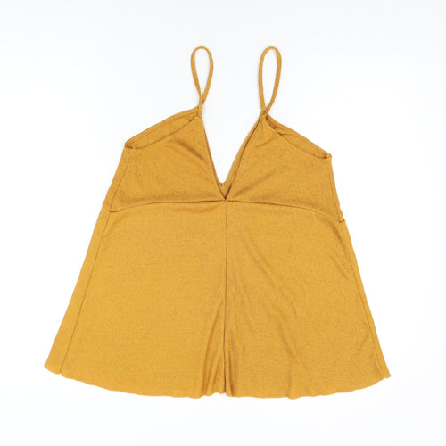 Zara Womens Yellow Polyester Basic T-Shirt Size S V-Neck