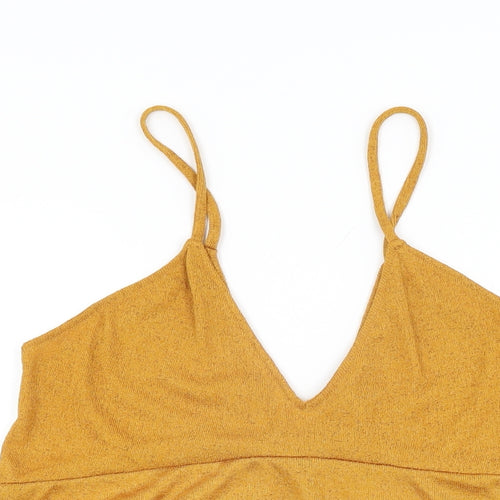 Zara Womens Yellow Polyester Basic T-Shirt Size S V-Neck