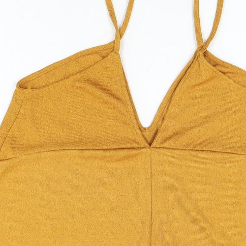 Zara Womens Yellow Polyester Basic T-Shirt Size S V-Neck