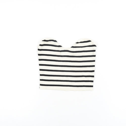 H&M Womens Ivory Striped Viscose Cropped T-Shirt Size M Off the Shoulder