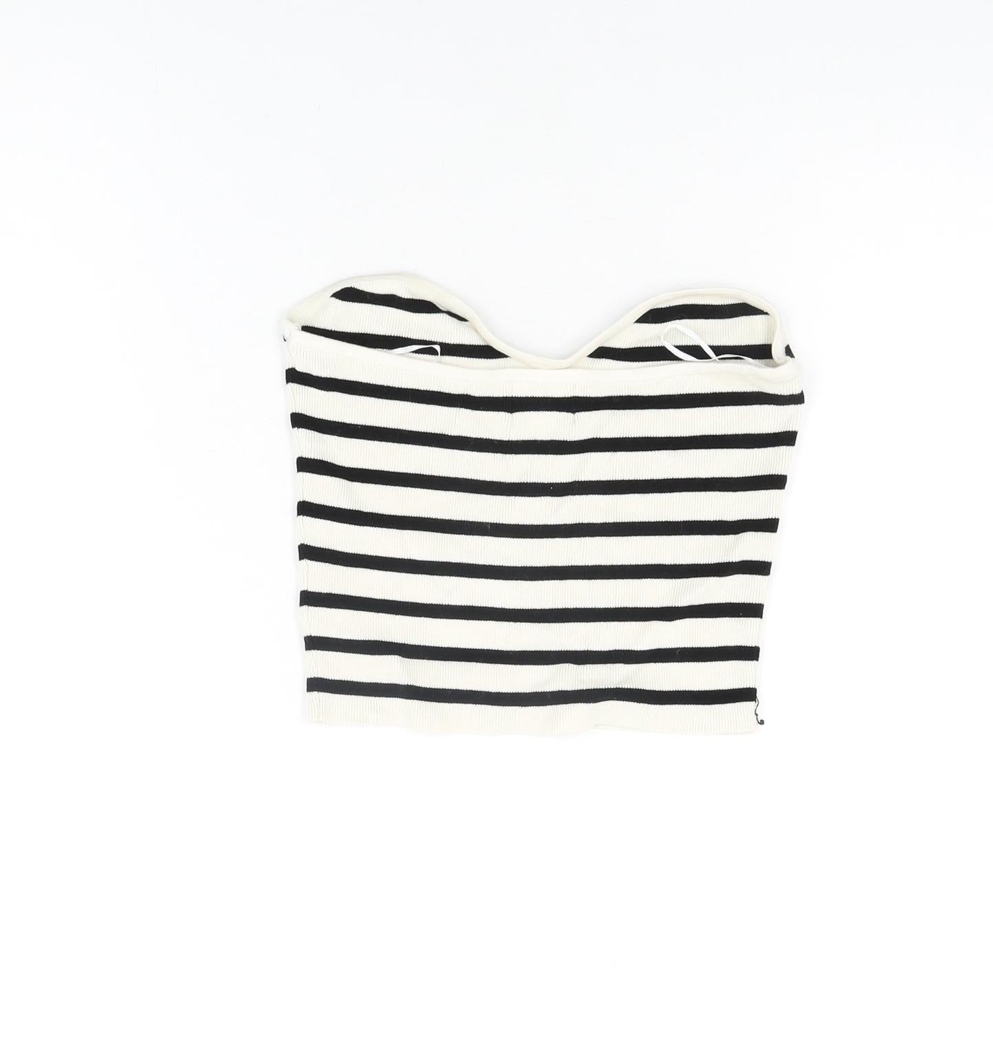 H&M Womens Ivory Striped Viscose Cropped T-Shirt Size M Off the Shoulder