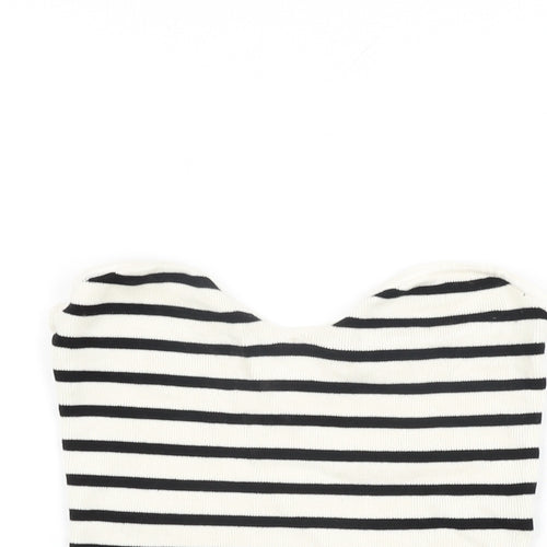 H&M Womens Ivory Striped Viscose Cropped T-Shirt Size M Off the Shoulder