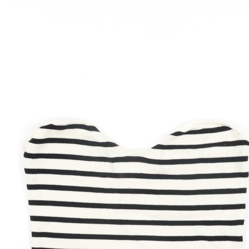 H&M Womens Ivory Striped Viscose Cropped T-Shirt Size M Off the Shoulder