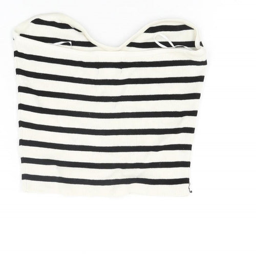 H&M Womens Ivory Striped Viscose Cropped T-Shirt Size M Off the Shoulder