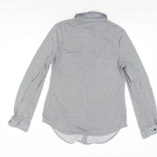 Passport Womens Grey Striped Polyester Basic Button-Up Size M Collared