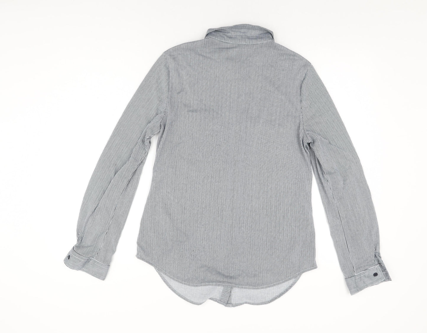 Passport Womens Grey Striped Polyester Basic Button-Up Size M Collared