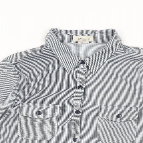 Passport Womens Grey Striped Polyester Basic Button-Up Size M Collared