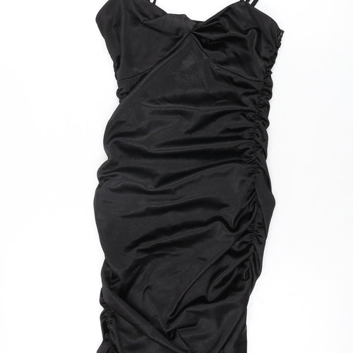 Quiz Womens Black Polyester Bodycon Size 6 V-Neck Zip