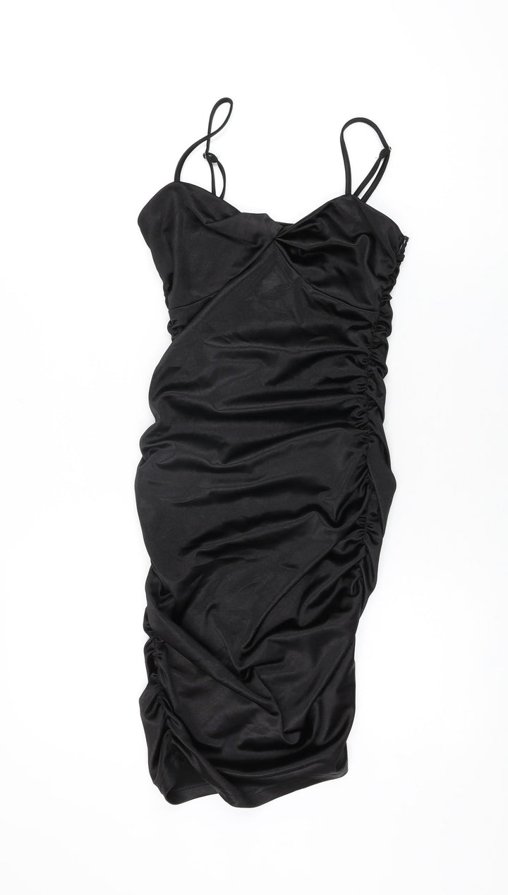 Quiz Womens Black Polyester Bodycon Size 6 V-Neck Zip