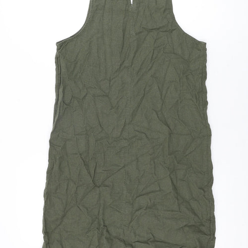 Marks and Spencer Womens Green Linen Shift Size 8 Round Neck Button
