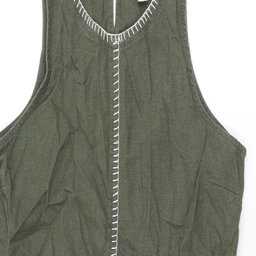 Marks and Spencer Womens Green Linen Shift Size 8 Round Neck Button