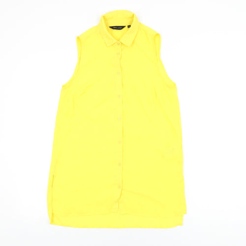 New Look Womens Yellow Polyester Basic Button-Up Size 8 Collared
