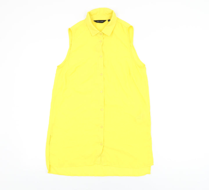 New Look Womens Yellow Polyester Basic Button-Up Size 8 Collared