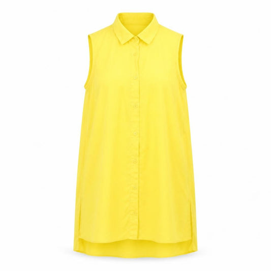 Front view of New Look women’s yellow polyester basic button-up, size UK 8, collared