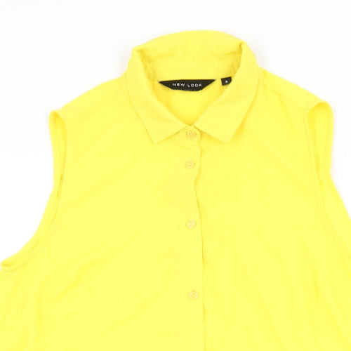 New Look Womens Yellow Polyester Basic Button-Up Size 8 Collared