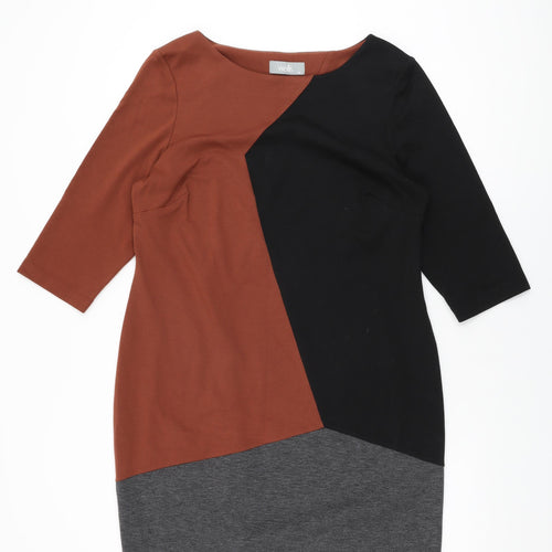 Wallis Womens Black Geometric Polyester Shift Size 16 Round Neck Pullover