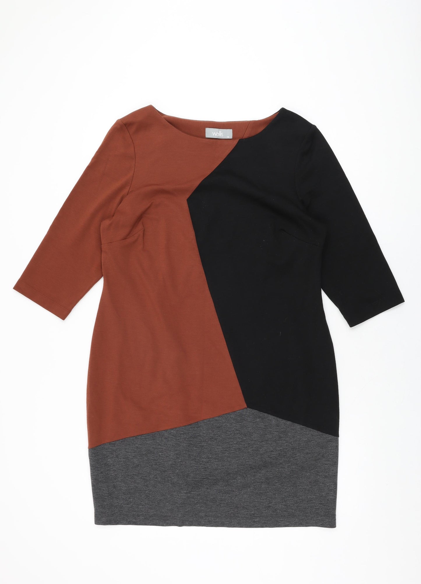Wallis Womens Black Geometric Polyester Shift Size 16 Round Neck Pullover