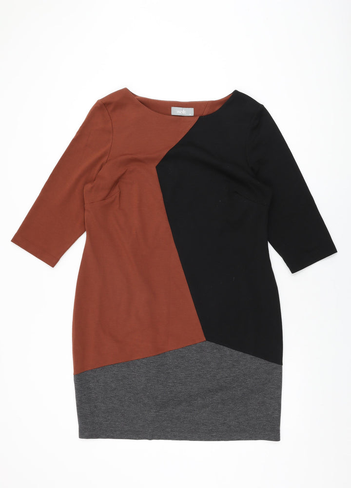 Wallis Womens Black Geometric Polyester Shift Size 16 Round Neck Pullover