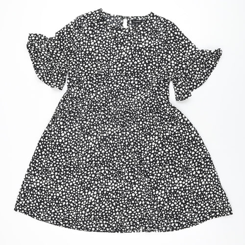 Boohoo Womens Black Geometric Polyester Shift Size 10 Round Neck Button