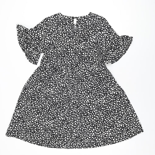 Boohoo Womens Black Geometric Polyester Shift Size 10 Round Neck Button
