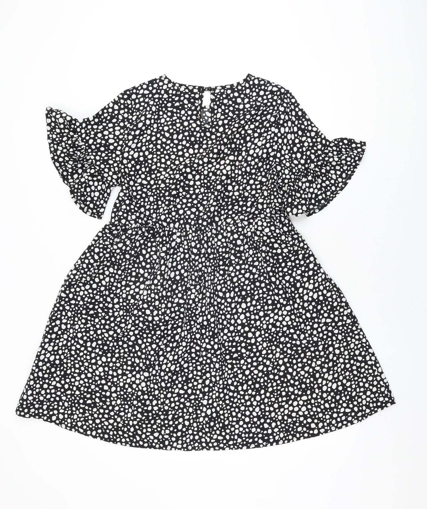 Boohoo Womens Black Geometric Polyester Shift Size 10 Round Neck Button
