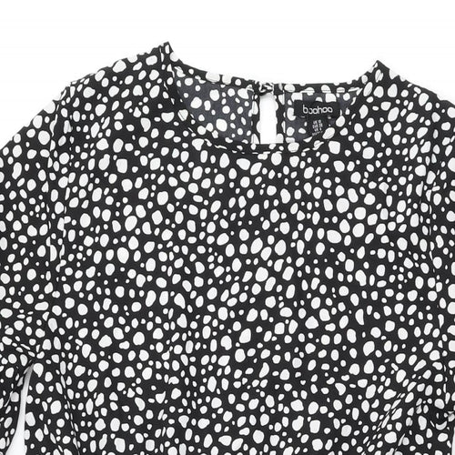 Boohoo Womens Black Geometric Polyester Shift Size 10 Round Neck Button