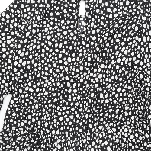 Boohoo Womens Black Geometric Polyester Shift Size 10 Round Neck Button
