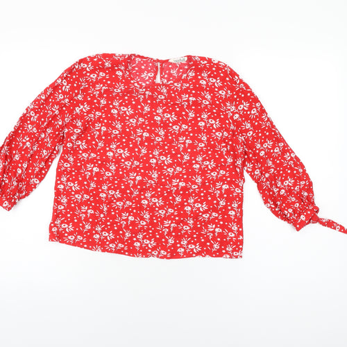 Sugarhill Womens Red Floral Viscose Basic T-Shirt Size 8 Round Neck