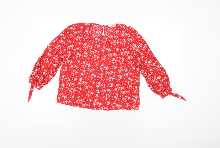 Sugarhill Womens Red Floral Viscose Basic T-Shirt Size 8 Round Neck