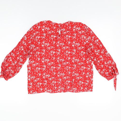 Sugarhill Womens Red Floral Viscose Basic T-Shirt Size 8 Round Neck