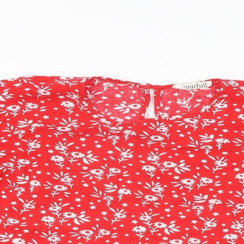 Sugarhill Womens Red Floral Viscose Basic T-Shirt Size 8 Round Neck