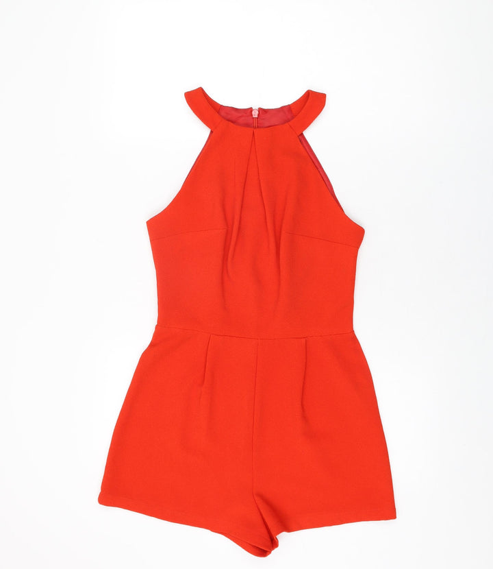 New Look Womens Red Polyester Playsuit One-Piece Size 8 Zip