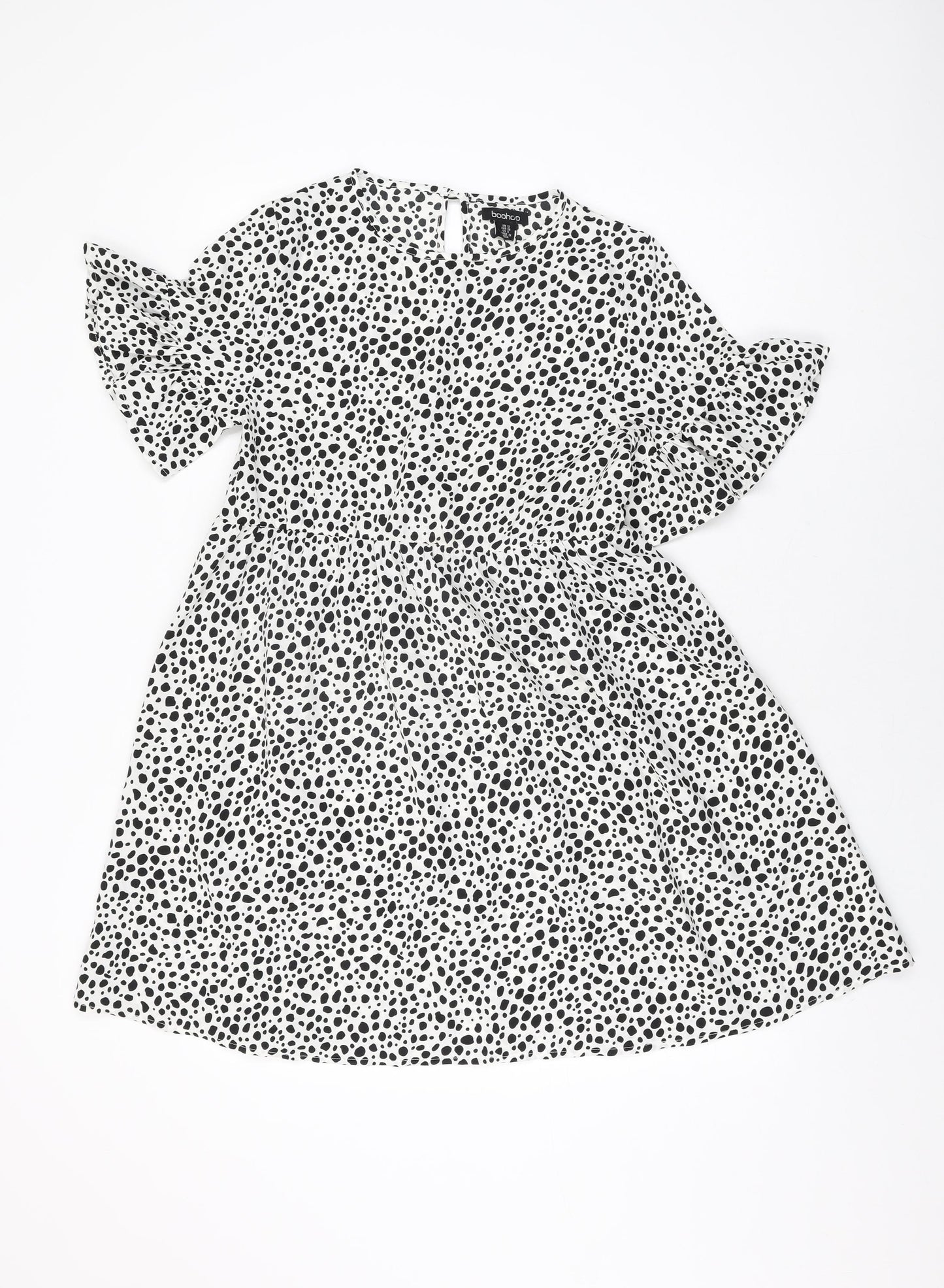Boohoo Womens White Geometric Polyester Shift Size 10 Round Neck Button