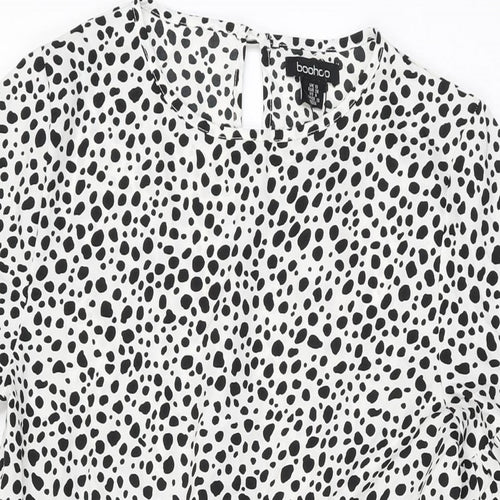 Boohoo Womens White Geometric Polyester Shift Size 10 Round Neck Button