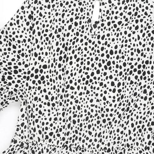 Boohoo Womens White Geometric Polyester Shift Size 10 Round Neck Button