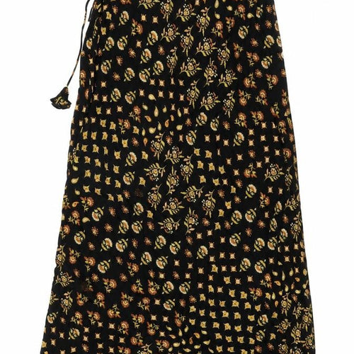 AND/OR Womens Black Floral Viscose Swing Skirt Size 8 Drawstring